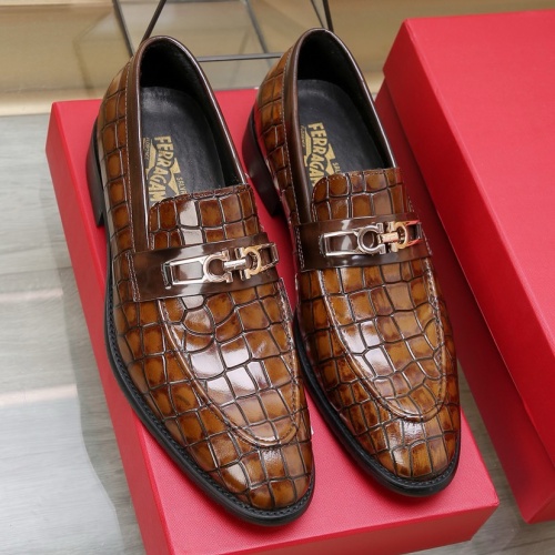 Replica Salvatore Ferragamo Leather Shoes For Men #1257533 $98.00 USD for Wholesale