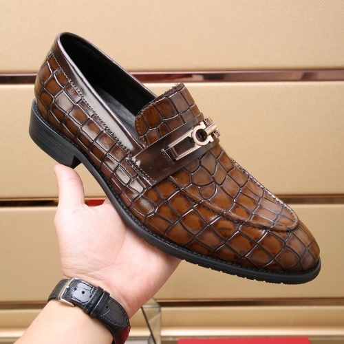 Replica Salvatore Ferragamo Leather Shoes For Men #1257533 $98.00 USD for Wholesale