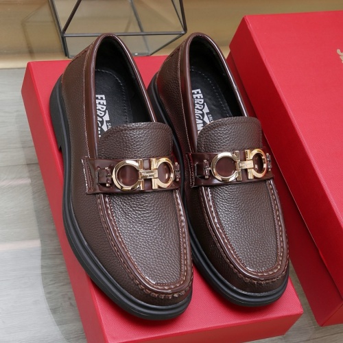 Replica Salvatore Ferragamo Leather Shoes For Men #1257535 $98.00 USD for Wholesale